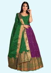 Banarasi Silk Festive Gown in Green with Weaving work