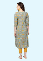 Green & Mustard Yellow Rayon Blend Printed Straight Kurta