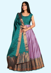 Banarasi Silk Festive Gown in Green with Weaving work