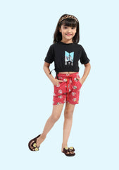 Girls Printed T-Shirt with Shorts all Cotton Blend