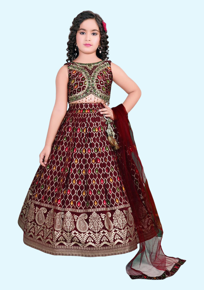 Designer Maroon Lehenga Choli Set For Girls