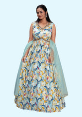 Latest New Sky Blue Alia Cut Gown with Dupatta for Girls