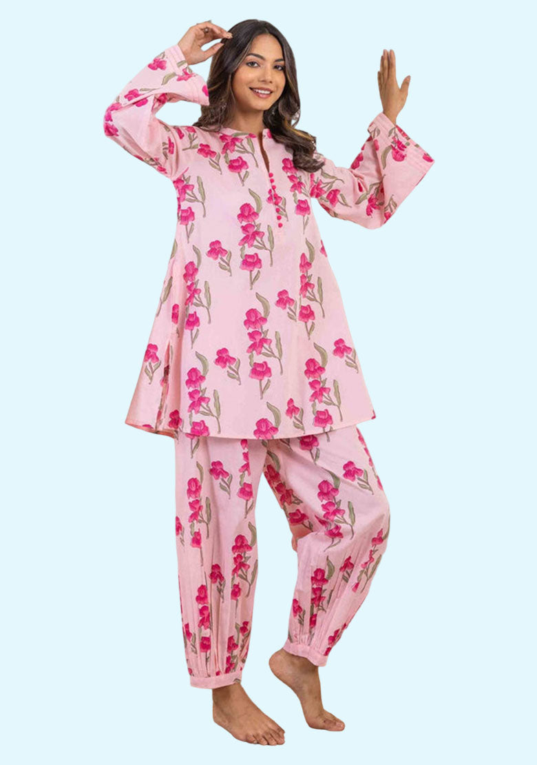 Pink Rose Floral Printed Co-Ord Set