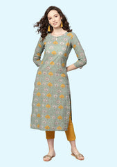 Green & Mustard Yellow Rayon Blend Printed Straight Kurta