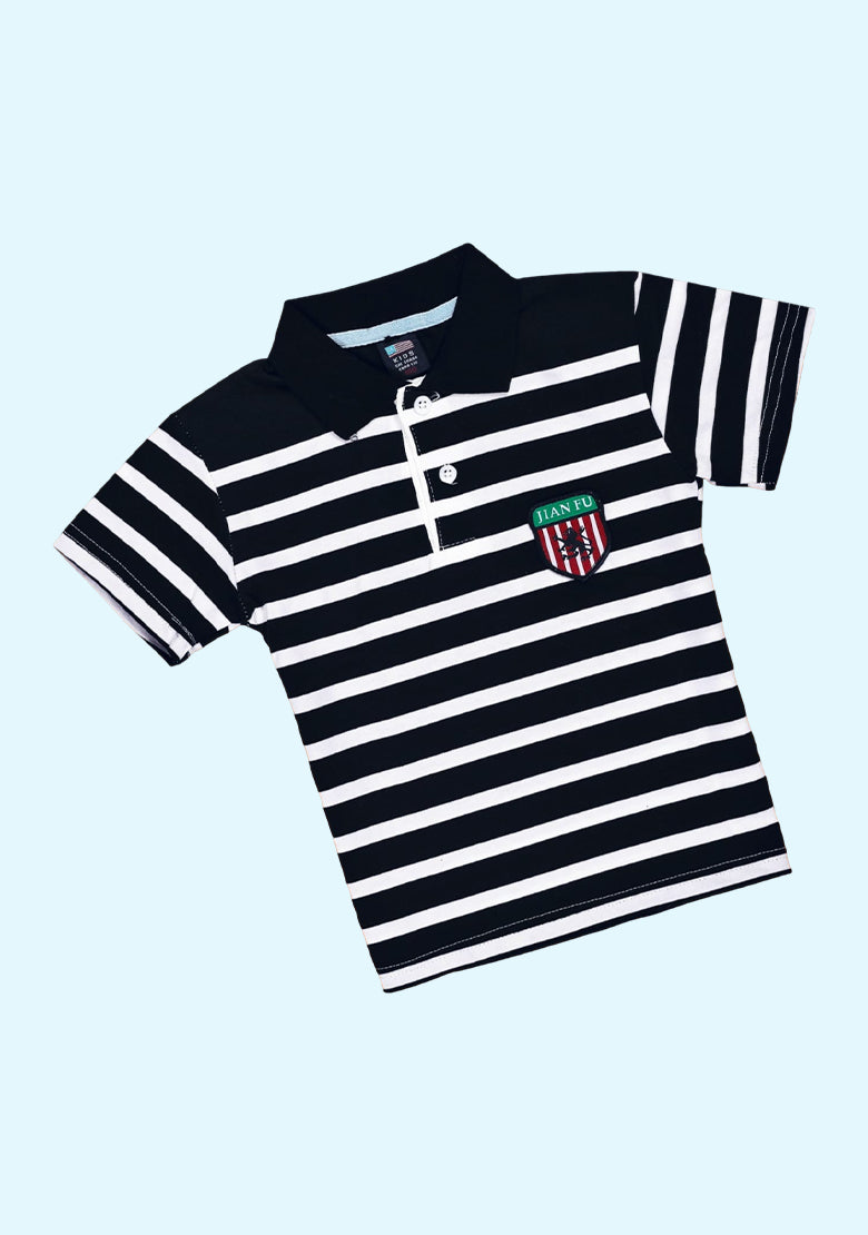 Toddler Baby Boys Lapel Stripe Short Sleeves T-Shirt Button Bear Embroidery Infant Polo Pullover Little Kids Tops