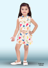Girls Printed Shirt Collar Sleeveless Shirt With Shorts D.no:125 Cream