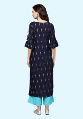 Blue Printed Rayon Straight Kurta With Palazzos