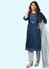 Women Cotton Blend Kurta Pant Dupatta Set