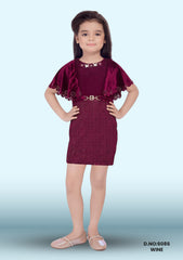 Wine Velvet Dress With Sequin Work For Girls D.no:6086