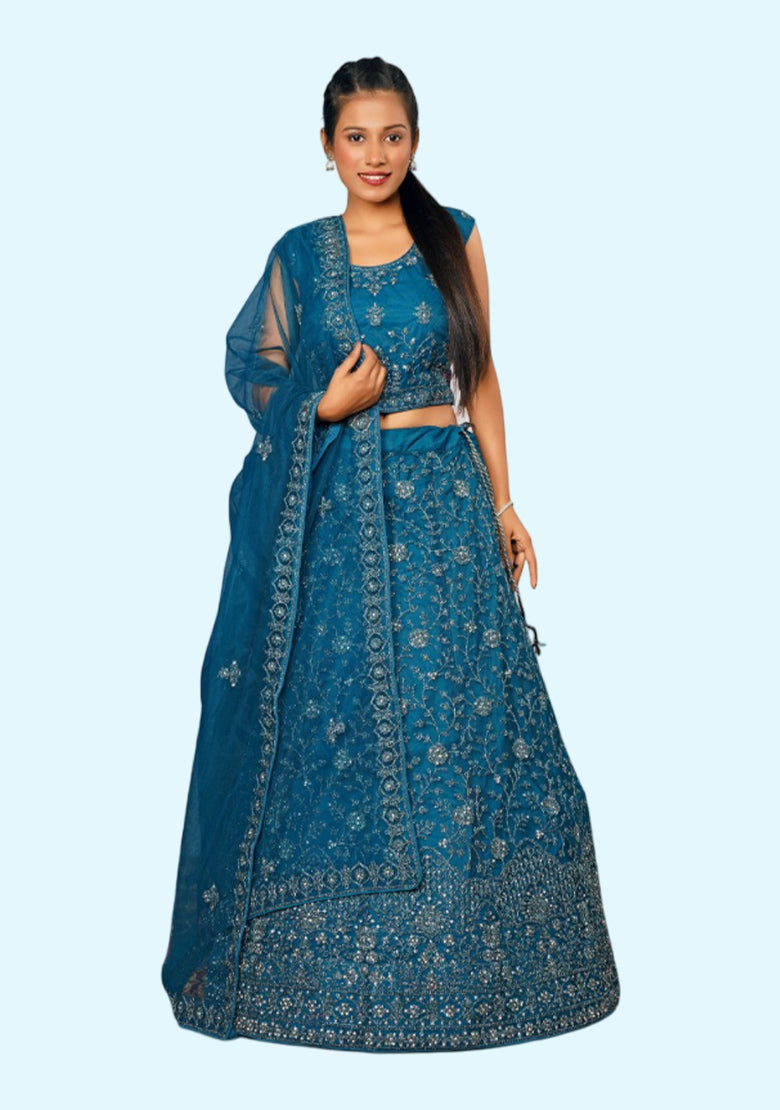 Embroidered Semi Stitched Lehenga Choli (Morpich)