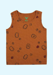 Boys Printed Cotton Blend Brown T Shirt