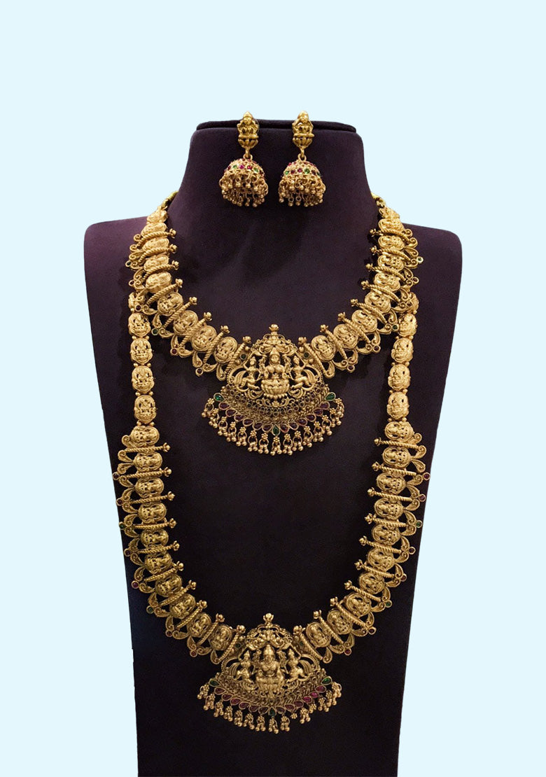 Traditional Combo Jewellery Set With 1 Long Necklace Set 1 Short Necklace Set Along With White Pearls Paired Earrings For Women And Girls Jewellery Set.