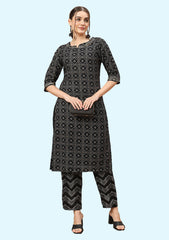 V-neck Calf Length Poly Rayon Kurta With Pant