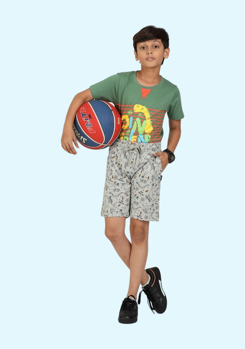 Short For Boys Casual Printed Pure Cotton  (Grey, Pack of 1)