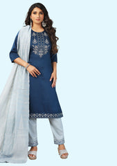 Cotton Blend Women Kurta Pant Sets with Dupatta