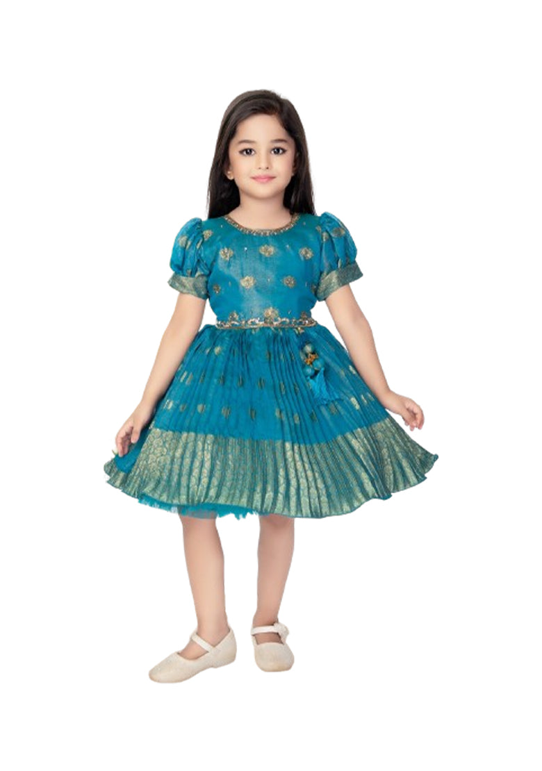 Emerald Enchantment Silk Anarkali Gown for Girls' Ugadi Celebrations