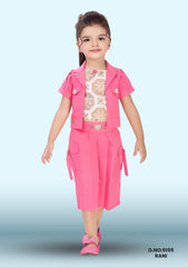 Overcoat With Top And Tassel Work Shorts Set For Girls D.no:9195 Green, Pink