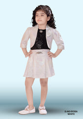 Top And Mini Skirt Set With Jacket For Girls D.no:9138a White, Pink