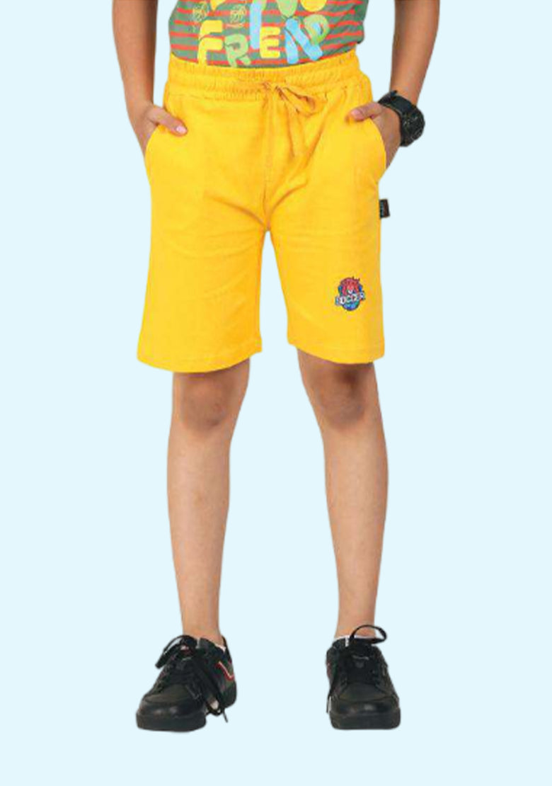 Short For Boys Casual Printed Pure Cotton Yellow and Blue (Pack of 1)