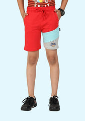 Short For Boys Casual Printed Pure Cotton  (Red-Blue, Pack of 1)