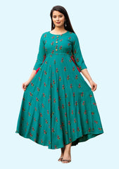 Women Floral Print Viscose Rayon Anarkali Kurta (Green)