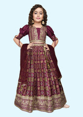 Magenta Lehenga Choli With Gold Embroidery Work For Girls