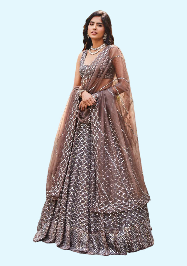 Glamorous Brown Sequined Work Fancy Sangeet look Lehenga Choli