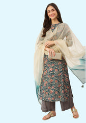 Women Chanderi Kurta Palazzo Dupatta Set