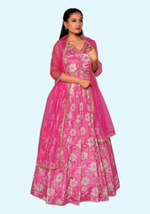 Latest New Rani Pink Alia Cut Gown with Dupatta for Girls