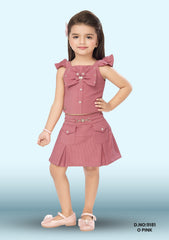 Linotex Girls Party Combo Dress D.no:9181 Fone, O Pink, Yellow