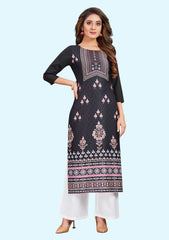 Women Printed Pure Cotton Straight Kurta  (Black)