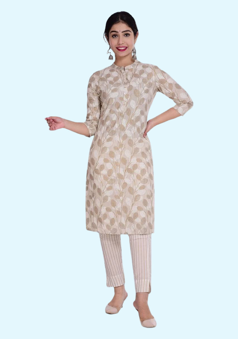 Women's Solid Hemp Straight Long Printed Kurti