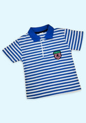 Kids Half Sleeve White With Navy Blue Striped Cotton T Shirt