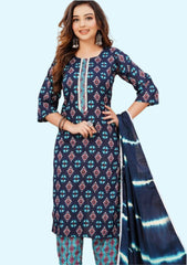 Women Self Design Cotton Blend A-line Kurta  (Blue)