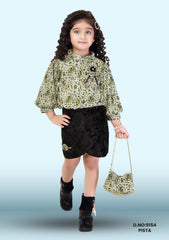 Animal Print Exclusive Party Dress For Girls D.no:9154 Wine, Pista
