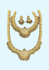 Bridal Necklace Laxmi Design Short And Long Necklace Combo Set