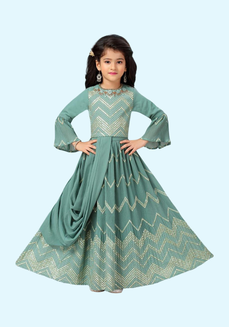 Readymade kids dresses beautiful girls Light Green western wear collection