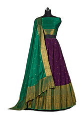 Girls wine and green Semi Stitched Lehenga with Dupatta