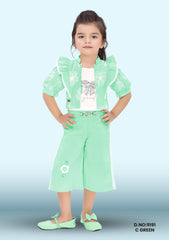 Denim Jacket And Pant With Top D.no:9191 C Green,Yellow