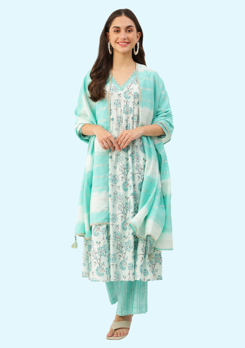 Women Cotton Blend Kurta Palazzo Set (1)