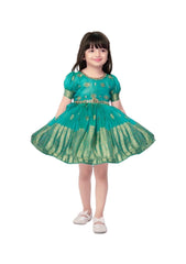 Emerald Enchantment Silk Anarkali Gown for Girls' Ugadi Celebrations