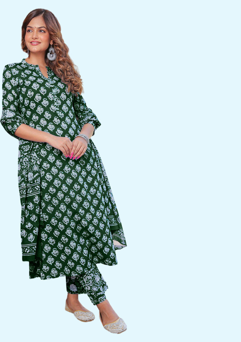 Rayon Party wear Women's Kurta Suit Green