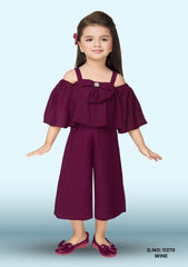 Girls Off-shoulder Basic Jumpsuit With Ruffles D.no: 11270 Wine