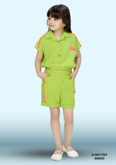 Green Styed Printed Top And Shorts For Girls D.no:7213