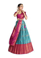 Girls Firozi and Rani Semi Stitched Lehenga with Dupatta