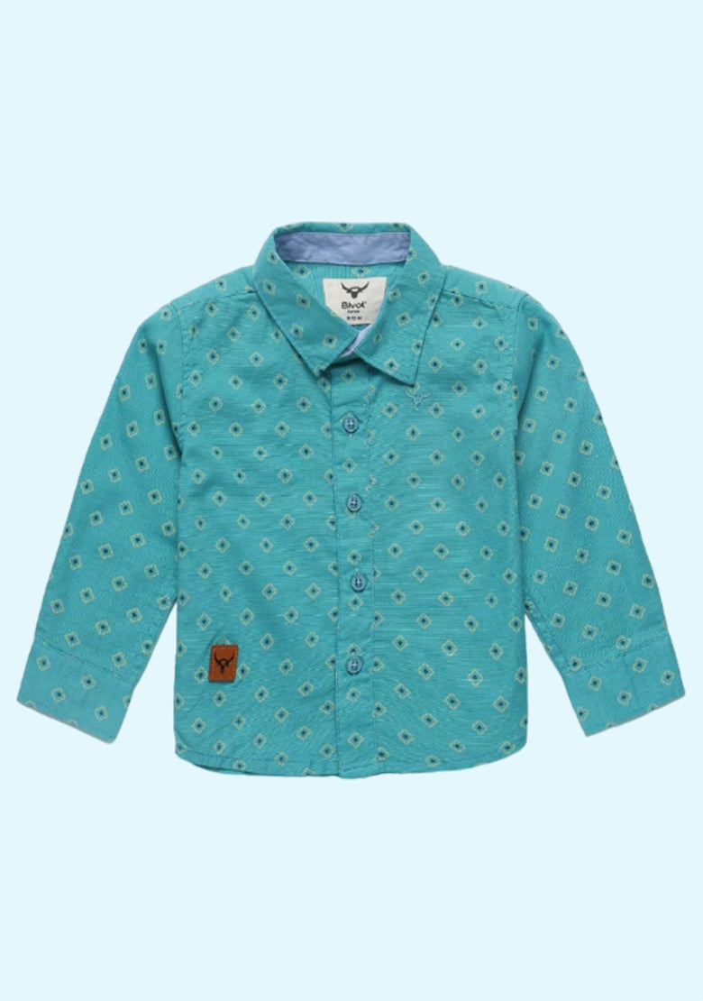 Micro Print Shirt with Patch Pocket