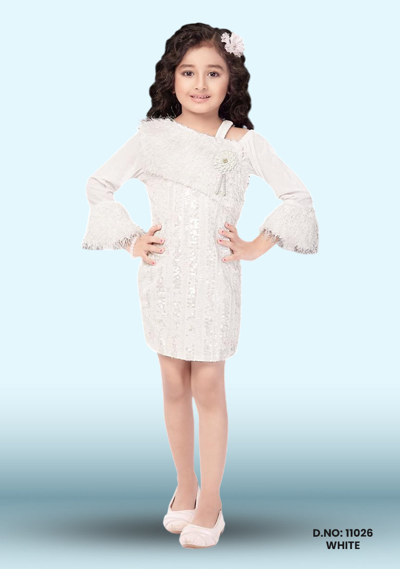 Wah Mayur Girls Party White Midi Dress D.no: 11026 White