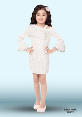 Wah Mayur Girls Party White Midi Dress D.no: 11026 White