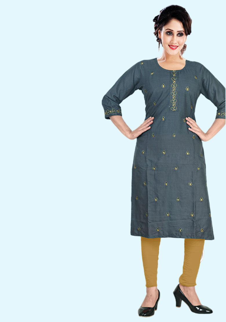 Fully Embroided Kurta In Rayon Fabric For Womans & Girls(Grey)