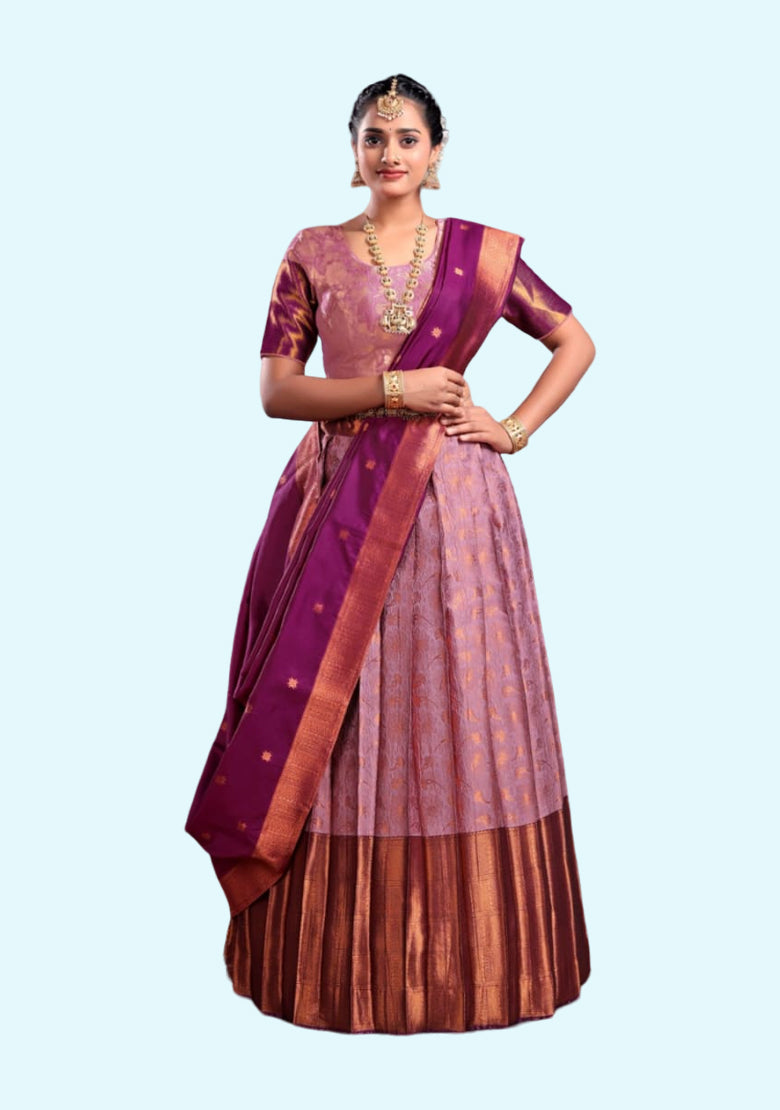 Purple Woven Design Semi-stitched Lehenga & Unstitched Blouse With Dupatta